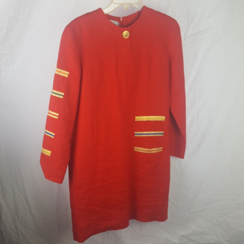 VTG BLOOMINGDALES LINEN MIDI DRESS SZ 6 RED YELLOW